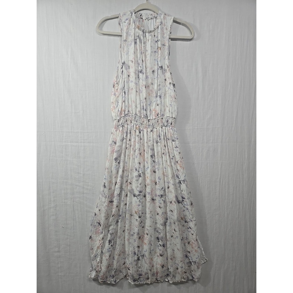 Bella Dahl Maxi Dress Halter Watercolor Floral Women's Large High Neck Side Slit
